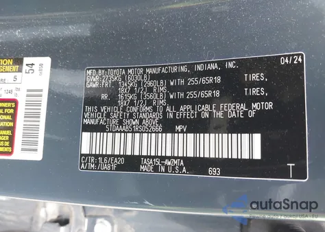 2024 Toyota Grand Highlander Xle z USA, uszkodzony, nr VIN 5TDAAAB51RS052666